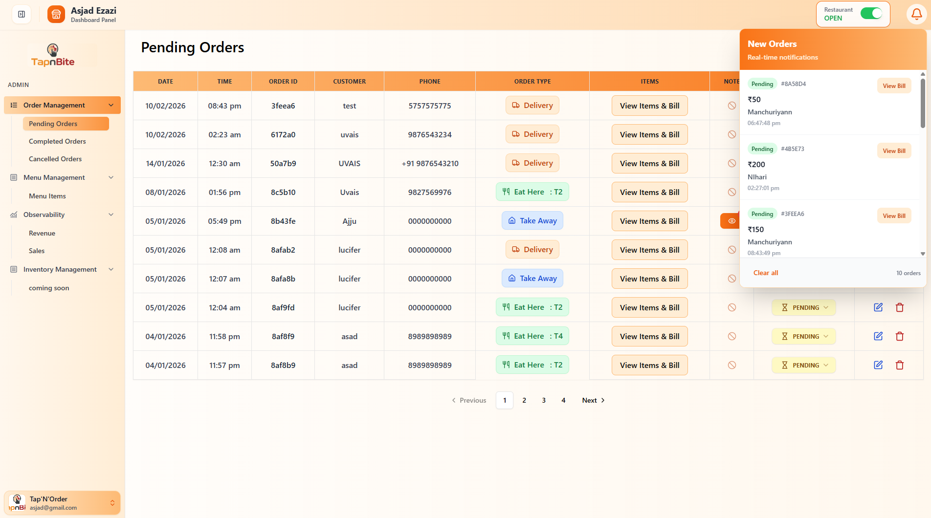 Live Order Management