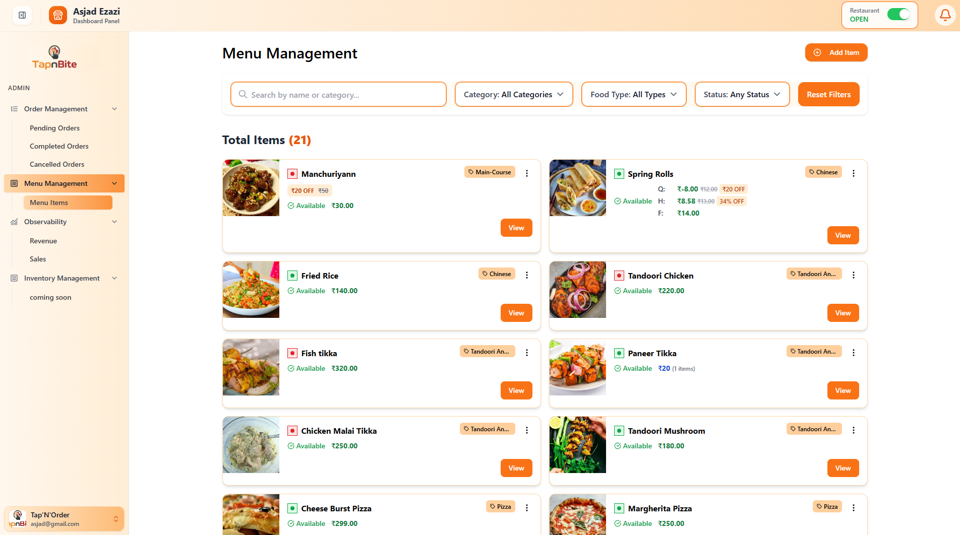 Menu Management